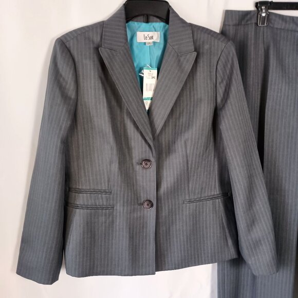 Le Suit Gray Pinstripe 2-Piece Pantsuit Women’s Size 16 NWT Blazer & Pants - Picture 3 of 15